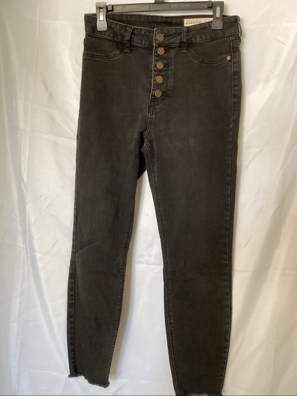Pistola black raw hem button fly jeans size 30